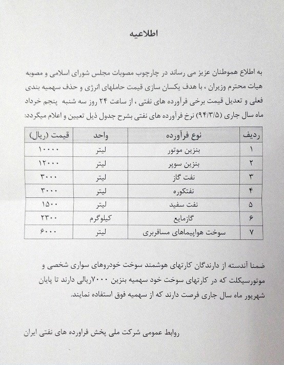 قیمت جدید بنزین